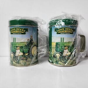 Vintage John Deere Tractor Metal Tin Can Salt and Pepper Shakers New in Box